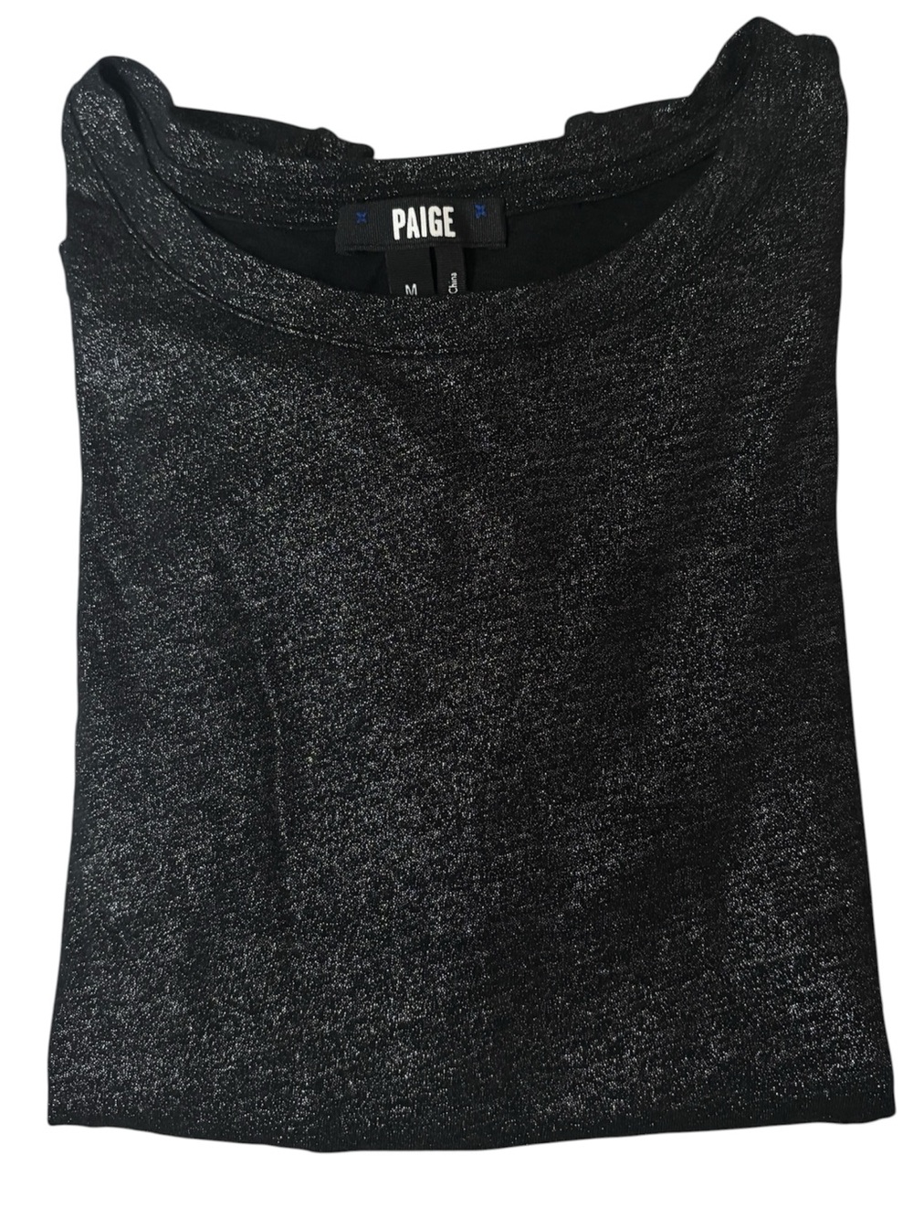 PAIGE Women's Black Silver Metallic Solid Crew Neck Short Sleeve T-Shirt Size M